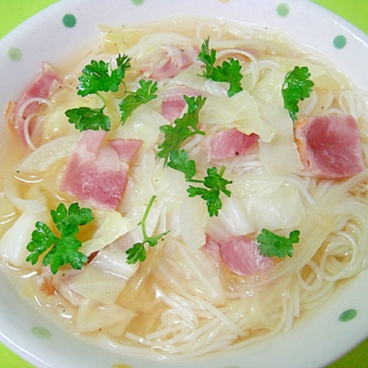 キャベツとベーコンの素麺スープパスタ風 レシピ 作り方 By Mint74 楽天レシピ キャベツとベーコンの素麺スープパスタ風 レシピ 作り方 By Mint74 楽天レシピ